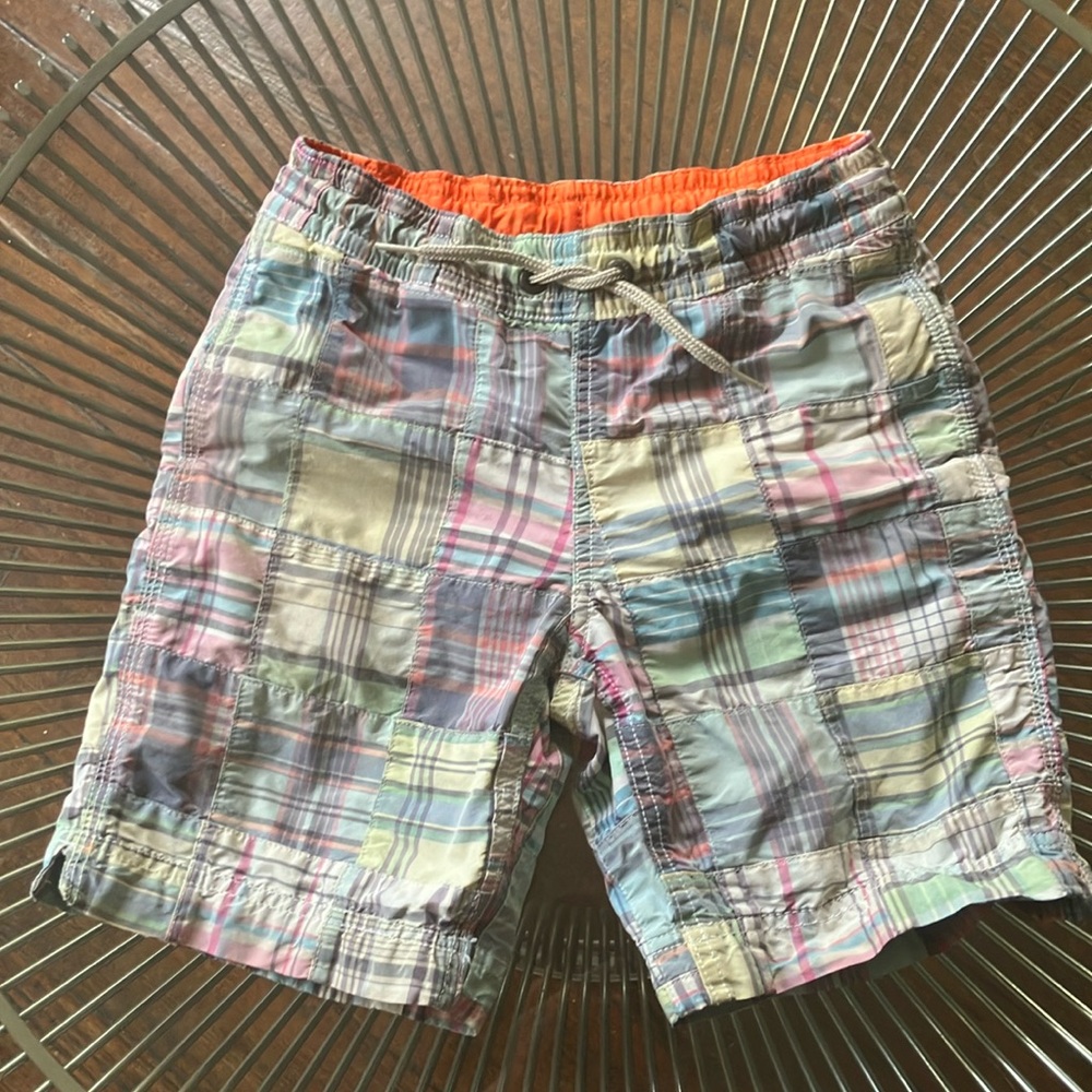 Gap multi plaid patchwork madras swim trunks size youth small